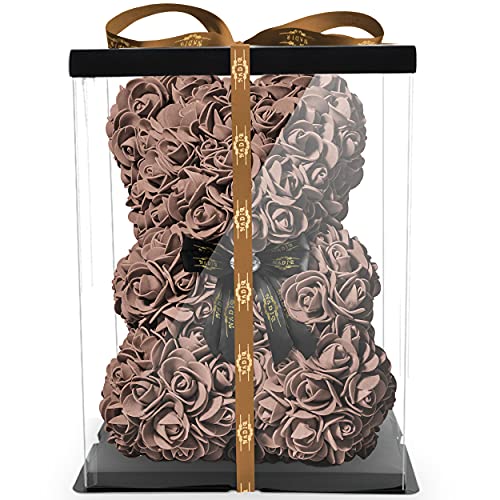 NADIR 25cm Blumenbär mit Schleife/inklusive vorverpackter Geschenkbox Größen/Valentinstag Muttertag Geburtstag Jahrestag Infinity Rosebear Bär aus Rosen Flower Blütenbär von NADIR