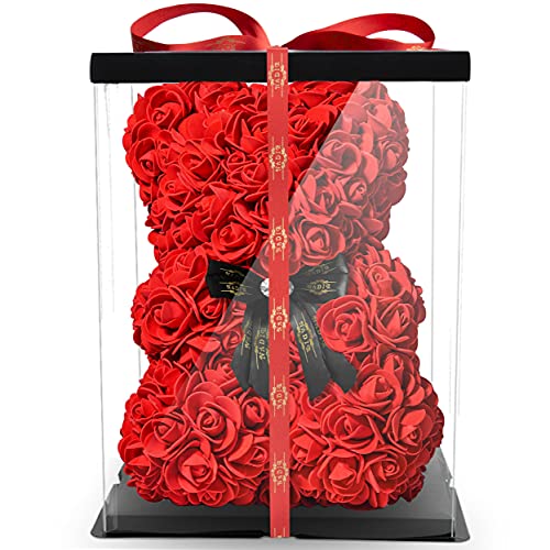 NADIR 25cm Blumenbär mit Schleife/inklusive vorverpackter Geschenkbox Größen/Valentinstag Muttertag Geburtstag Jahrestag Infinity Rosebear Bär aus Rosen Flower Blütenbär von NADIR
