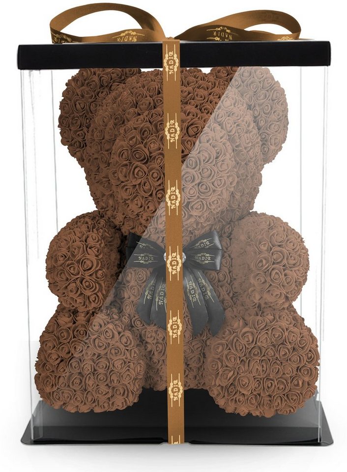 Kunstblume NADIR Rosenbär 70 cm mit Schleife / inklusive vorverpackter Geschenkbox/ Valentinstag Muttertag Geburtstag Jahrestag Infinity Rosebear Bär aus Rosen Flower Teddy Teddybär Blütenbär Künstliche Pflanze, NADIR von NADIR