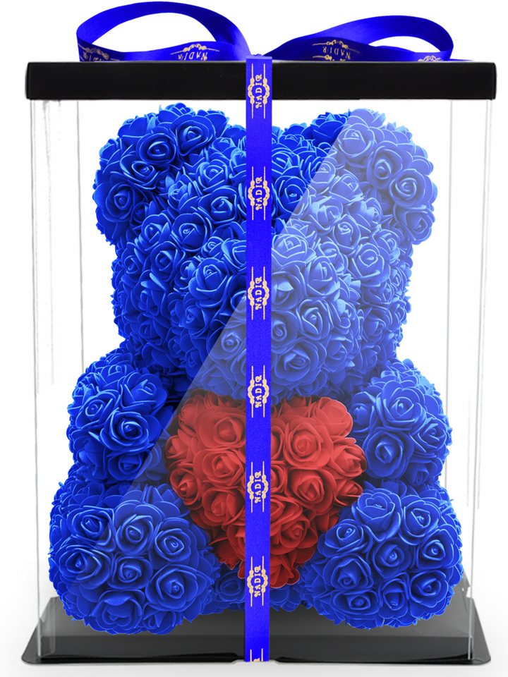 Kunstblume Rosenbär 40 cm inkl. Geschenkbox mit Herz - Geschenk für Freundin Jahrestag Geburtstag Hochzeit, NADIR, Größe: 40 cm, inklusive Geschenkbox von NADIR