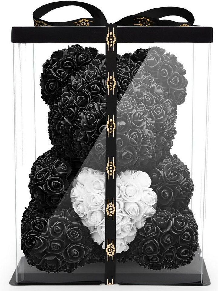 Kunstblume Rosenbär 40 cm inkl. Geschenkbox mit Herz - Geschenk für Freundin Jahrestag Geburtstag Hochzeit, NADIR, Größe: 40 cm, inklusive Geschenkbox von NADIR