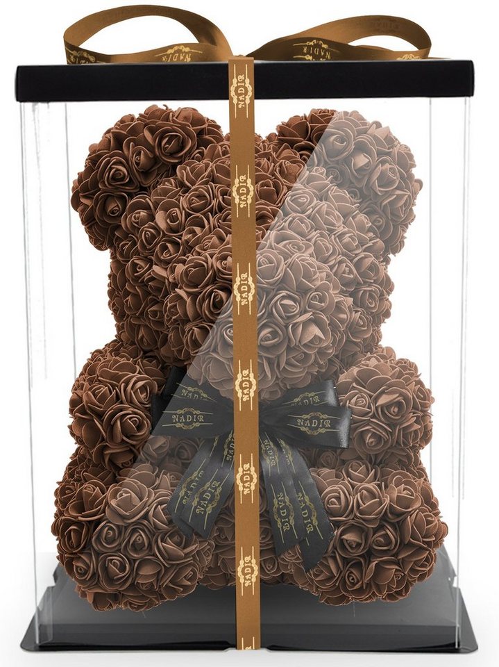 Kunstblume Rosenbär 40 cm inkl. Geschenkbox mit Schleife - Geschenk für Freundin Jahrestag Geburtstag Hochzeit, NADIR, Größe: 40 cm, inklusive Geschenkbox von NADIR