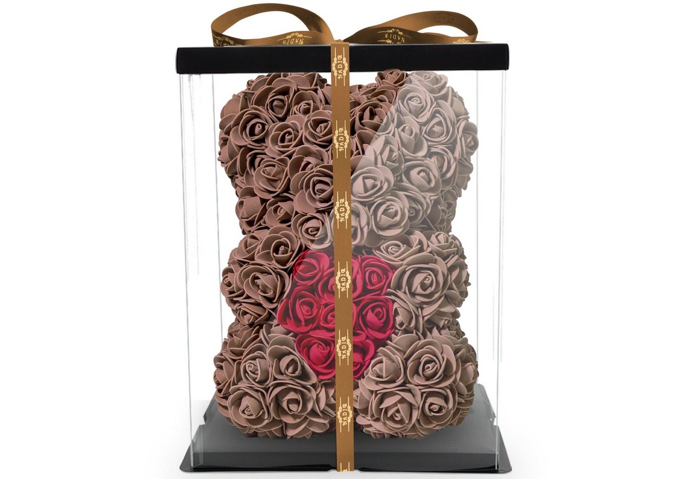 Kunstblume Rosenbär mit Geschenkbox versch. Farben mit Herz - Geschenk für Freundin Jahrestag Geburtstag Hochzeit Geburtstagsgeschenk Freundin 25 cm Ewige Rosen, NADIR von NADIR