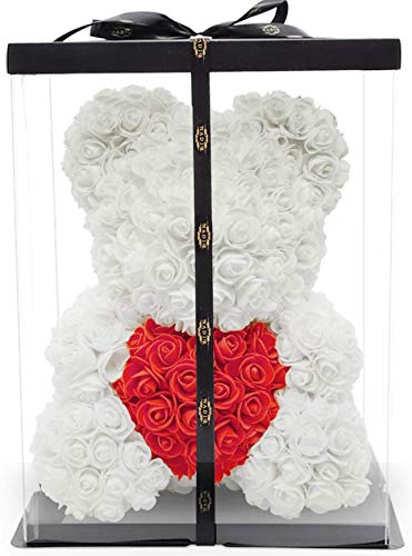 NADIR Blumenhandel Nadir Gezer 40cm künstlicher Blumenbär inklusive vor verpackter Geschenkbox Geburtstagsgeschenk für Sie - rosebear bär aus Rosen von NADIR
