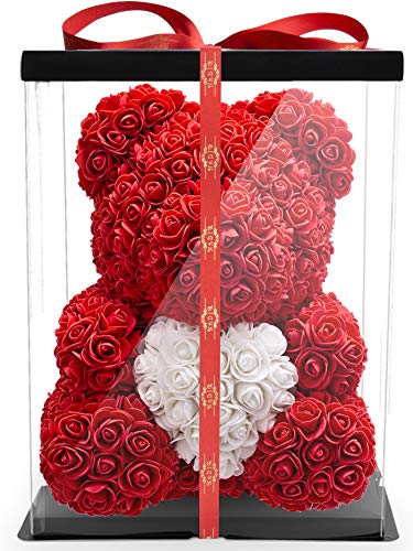 Rosen Bär Blumenbär mit Geschenkbox, Geburtstagsgeschenk für Frauen, Geschenk für Freundin zum Geburtstag Jahrestag, rose bear Teddybär, Geschenk Hochzeitstag von NADIR
