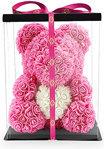 NADIR Rosen Bär Blumenbär mit Geschenkbox, Geburtstagsgeschenk für Frauen, Geschenk für Freundin zum Geburtstag Jahrestag, Rose Bear Teddybär, Geschenk Hochzeitstag von NADIR