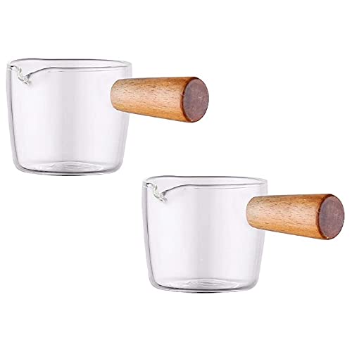NADMITFEAT Milchkännchen transparentem Glas, mit Holzgriff, Mini-Kaffee-Milchkännchen, 100 ml, 2 Stück von NADMITFEAT