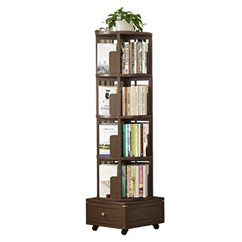 NADYE Bücherregal, Eckregal, Bücherregal, drehbares, bodenstehendes Bücherregal aus Massivholz mit Riemenscheibe, um 360 Grad drehbare Aufbewahrungsbücherregale (5 Layers) von NADYE