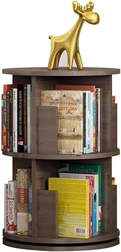 NADYE Bücherregal, Holzfarbe, 360 ° kreativ, drehbares Bücherregal, einfaches Holzregal, Boden, Multi-Store-Bücherturm (2 Layers) von NADYE