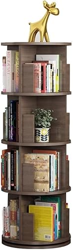 NADYE Bücherregal, Holzfarbe, 360 ° kreativ, drehbares Bücherregal, einfaches Holzregal, Boden, Multi-Store-Bücherturm (4 Layers) von NADYE