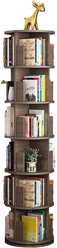 NADYE Bücherregal, Holzfarbe, 360 ° kreativ, drehbares Bücherregal, einfaches Holzregal, Boden, Multi-Store-Bücherturm (6 Layers) von NADYE