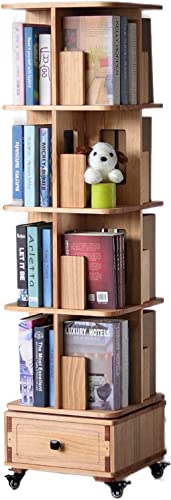 NADYE Bücherregal 360° drehbares Bücherregal, drehbares Bücherregal, 4-stöckig, mit Schublade, herausnehmbar, einfache Aufbewahrung, Bücherregal, Haushalt von NADYE