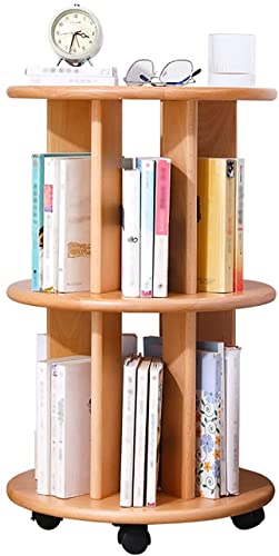 NADYE Bücherregal Esstantería para libros 360° drehbares Bücherregal aus massivem Holz, 2-stöckiges Bücherregal mit 4 Rädern, kleines Aufbewahrungsregal (A) von NADYE