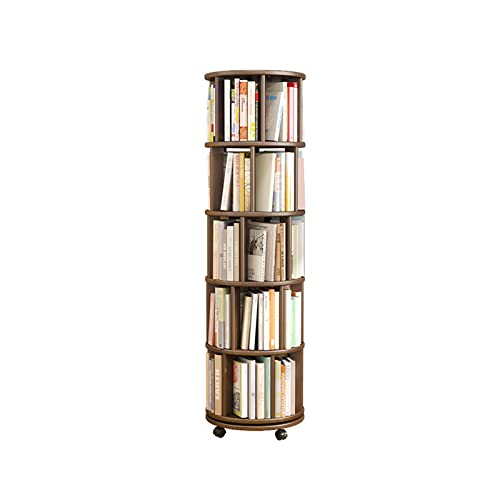 NADYE Bücherregal Librería, rollendes Bücherregal aus Gummiholz, 360° drehbarer Bücherregalturm mit Rollen, bodenstehender Aufbewahrungsorganisator (Brown 40 * 157cm(5 Tier)) von NADYE