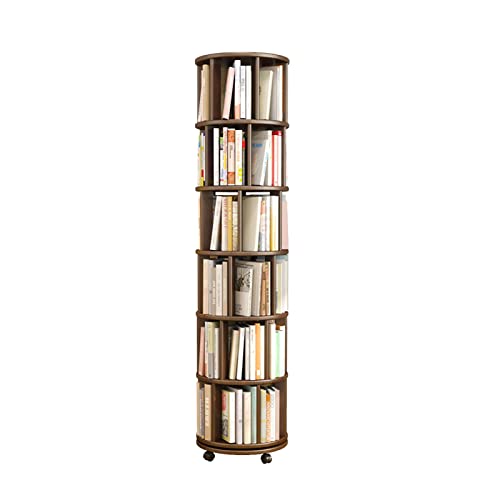 NADYE Bücherregal Librería, rollendes Bücherregal aus Gummiholz, 360° drehbarer Bücherregalturm mit Rollen, bodenstehender Aufbewahrungsorganisator (Brown 40 * 186cm(6 Tier)) von NADYE