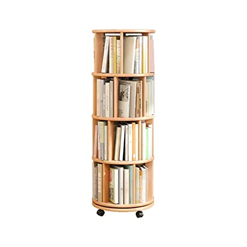 NADYE Bücherregal Librería, rollendes Bücherregal aus Gummiholz, 360° drehbarer Bücherregalturm mit Rollen, bodenstehender Aufbewahrungsorganisator (Wood 40 * 128cm(4 Tier)) von NADYE