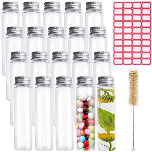 20 Stück Reagenzgläser 80ML Kunststoff Reagenzglas mit Schraubverschluss, Transparent Laborröhrchen mit Aufkleber Reinigungsbürste, Reagenzgläschen für Blumen Süßigkeiten gewürze Labor von NAEBRO