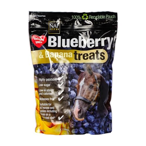 NAF Blueberry & Banana Pferdeleckerlis 1kg - Natürliche zuckerarme Pferdesnacks - Laminitisfreundliche gesunde Pferde & Pony Leckerlis - nahrhafte tägliche Belohnung für Training, Bindung & allgemeine von NAF