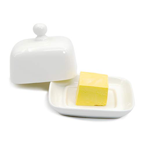 NAGU Kleine rechteckige Mini-Butterdose mit Deckel, weißes Proporzellan, gewölbte Käseplatte mit Griff, individuelles Serviertablett, Arbeitsplatte, Kühlschrank NAGU Kleine rechteckige Mini-Butterdose mit Deckel, weißes Proporzellan, gewölbte Käseplatte mit Griff, individuelles Serviertablett, Arbeitsplatte, Kühlschrank von NAGU