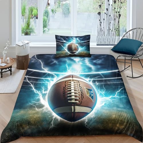 NAHCBIOT American Football 3D Print Betten Set Bettwäsche Set Microfaser Qualität Rugby Bettbezug-Set Mit Kissenbezug Für Schlafzimmer, Weiche Bequemer Single（135x200cm） von NAHCBIOT