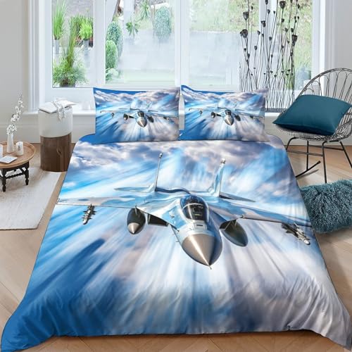 NAHCBIOT Fighter Jet Betten Set Für Kinder Erwachsene Mädchen Bettbezug Set Aeroplane Bettwäsche Set Für Schlafzimmer, Weiche Bequemer King（220x240cm） von NAHCBIOT