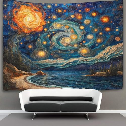 Sea Of Stars Wandteppich,Van Gogh Style Wandbehang Wandtuch, Wandteppich Wanddeko Für Schlafzimmer Wohnzimmer Wohnheim 130cmx150cm von NAHCBIOT