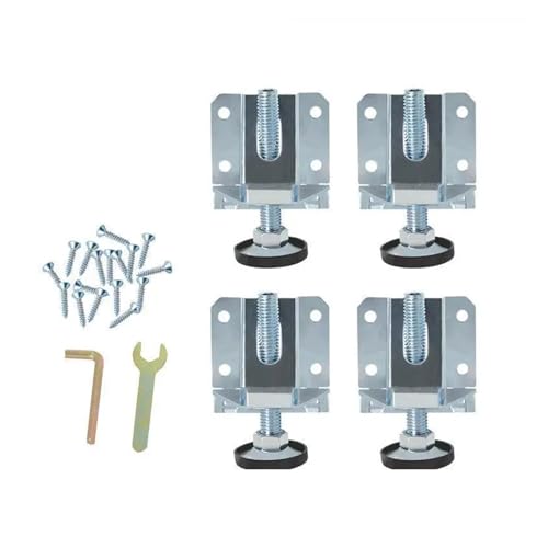 NAHIJOPGZ 4 Stück/Set Schrank-/Garderoben-Einstellfüße, Niveau-Einstellfüße, Schrauben, Boden, unebene, rutschfeste Füße, Polster mit oberen und unteren Werkzeugen (Color : Silver) von NAHIJOPGZ
