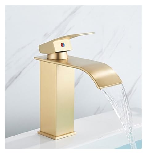 Wasserfall-Badezimmer-Chrom-Waschtisch-Waschtischarmatur mit Warm- und Kaltwassermischer(Brushed Gold) von NAHIJOPGZ