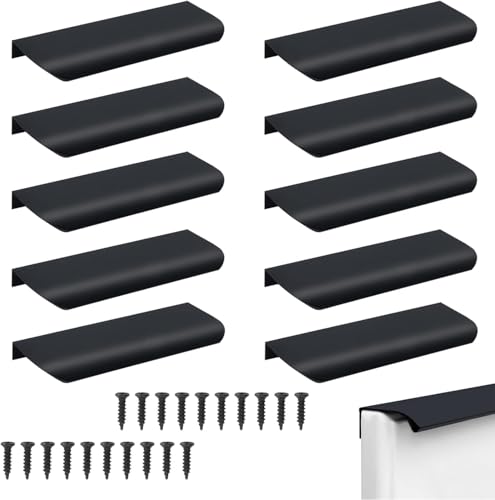 NAHUAA 10 Stück Verdeckte Schubladengriffe Schwarz 120mm Schrankgriffe Aluminium Möbelgriffe Türgriff Küchengriffe Versteckter Griffe für Kleiderschrank Tür Schubladen von NAHUAA