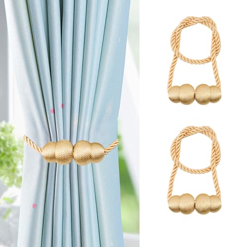 NAHUAA 2 Stück Vorhang Raffhalter Magnetisch Raffhalter für Vorhänge Magnetisch Gold Raffhalter für Gardinen Magnet 50 cm für Zuhause und Büro, Fenstervorhänge von NAHUAA