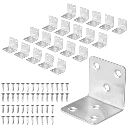NAHUAA 20 Stück Winkelverbinder 50 x 50 x 50 mm Dicke 2 mm Edelstahl Winkel 90 Grad L Schwerlast Winkel Eckverbinder für Holztische, Stühle, Möbel, Schränke (mit 120 Shrauben) von NAHUAA