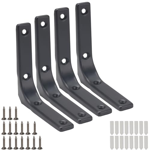 NAHUAA 4 Stück Regalhalterung Schwerlast 10 cm Regalwinkel Schwarz Metall Schwerlastwinkel mit Schrauben Regalträger 90 Grad L-förmige für Regalboden, Industrielle Regalhalterung von NAHUAA