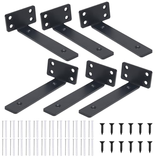 NAHUAA 6 Stück Schwerlastwinkel 150mm Regalhalterung Schwerlast Regalwinkel Schwarz Metall Schwerlastwinkel mit Schrauben Industrielle Regalhalterung Regalträger 90 Grad L-förmige für Regalboden von NAHUAA