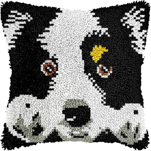 Knüpfteppich Zum Selber Knüpf-Sets Mit Kissen Knüpfen-Set,Kissenbezug-Set Für Erwachsene Und Kinder Latch Hook Kit Heimaccessoire Tier Hund 43X43Cm von NAHUIGOOD