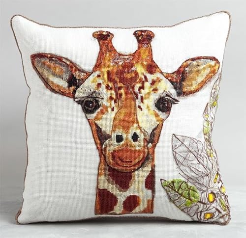 NAHUIGOOD Kreuzstich Stickpackungen Kissen Front Zum Selbersticken Mit Giraffe 45X45Cm Stickbild Auf 100% Baumwoll Stoff Und Stickgarn, Stickvorlagen von NAHUIGOOD