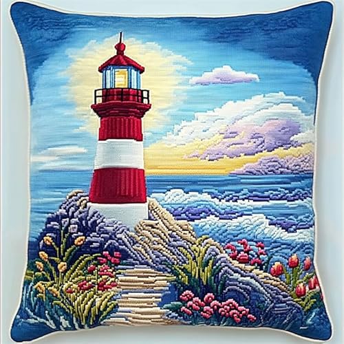 NAHUIGOOD Kreuzstichkissen Stickbildleuchtturmblumen 45X45Cm Vorgezeichnet Kreuzstichpackung Kissen Front Zum Selbersticken Mit Stickbild Auf 100% Baumwoll Stoff Und Stickgarn NAHUIGOOD Kreuzstichkissen Stickbildleuchtturmblumen 45X45Cm Vorgezeichnet Kreuzstichpackung Kissen Front Zum Selbersticken Mit Stickbild Auf 100% Baumwoll Stoff Und Stickgarn von NAHUIGOOD