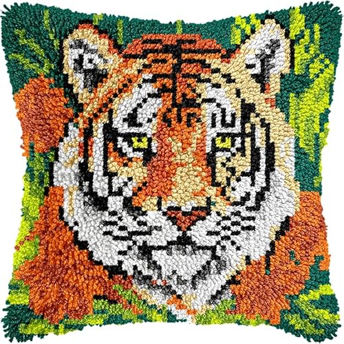 NAHUIGOOD Latch Hook Kissen Kit, Tier Knüpfkissen Set Für Anfänger Erwachsene Oder Kinder Zum Selber Knüpfen,Diy Knüpfteppich Knüpfpackung, Knüpfhaken Set Tiger 43X43Cm NAHUIGOOD Latch Hook Kissen Kit, Tier Knüpfkissen Set Für Anfänger Erwachsene Oder Kinder Zum Selber Knüpfen,Diy Knüpfteppich Knüpfpackung, Knüpfhaken Set Tiger 43X43Cm von NAHUIGOOD