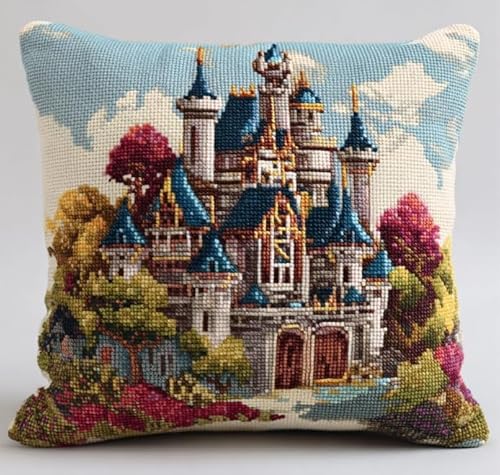 NAHUIGOOD Stick Kit Diy Kissen Kit Kissen Cover Bastelset Schloss 45X45Cm Diy Kissenbezug Für Erwachsene Anfänger, Handnäh Stickset Mit Blumenmustern NAHUIGOOD Stick Kit Diy Kissen Kit Kissen Cover Bastelset Schloss 45X45Cm Diy Kissenbezug Für Erwachsene Anfänger, Handnäh Stickset Mit Blumenmustern von NAHUIGOOD