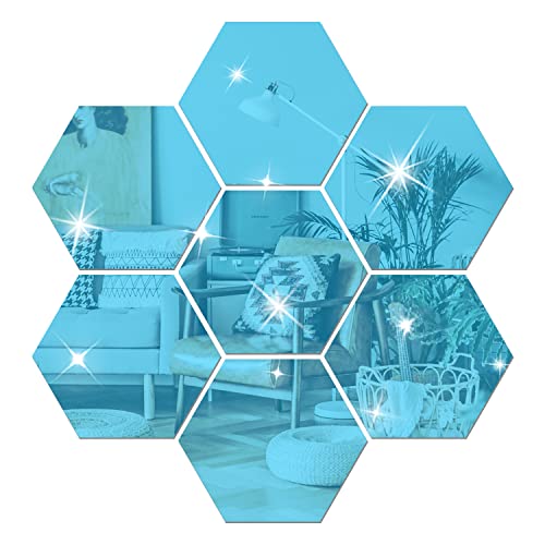 NAILDOKI DIY Wandaufkleber, Acryl-Spiegel-Aufkleber-Set, 12 Stück 10cm, 3D sechseckig, Spiegel-Wandsticker für Wohnzimmer, Schlafzimmer, Dekoration (Blau, 20 x 17 x 10cm) von NAILDOKI