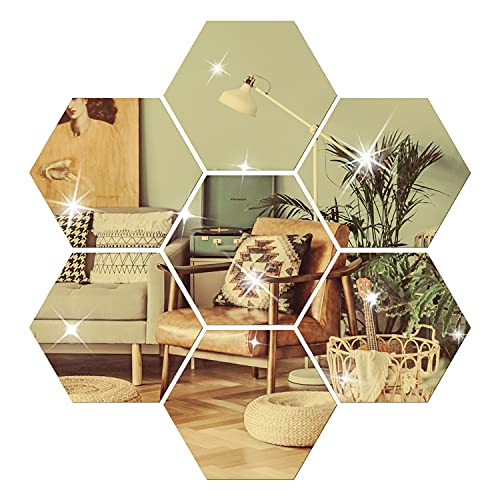 NAILDOKI DIY Wandaufkleber, Acryl-Spiegel-Aufkleber-Set, 12 Stück 10cm, 3D sechseckig, Spiegel-Wandsticker für Wohnzimmer, Schlafzimmer, Dekoration (Gold) von NAILDOKI