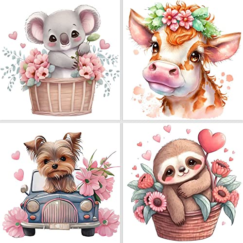 NAIMOER 4Pack Tiere Diamond Painting, 5D Tiere Diamant Painting Bilder für Erwachsene, Süße Tiere Diamant Malerei Diamond Painting Kinder Frühling Bilder Stickerei Set 30x40cm für Wanddekor von NAIMOER