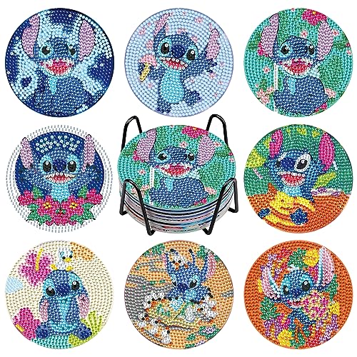 NAIMOER 8 Stück Stitch Diamant Painting Untersetzer für Trinken, DIY Life Untersetzer Diamant Malerei Untersetzer Kits für Erwachsene Kinder Anfänger, Kaffee Untersetzer Diamond Painting Set von NAIMOER