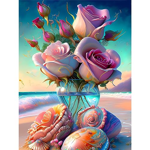 NAIMOER Blumen Diamond Painting Erwachsene, 5D Blumen Diamant Painting Bilder Erwachsene, DIY Strand Diamond Painting Bilder Diamant Malerei Kinder Set für Home Dekor 30x40cm von NAIMOER