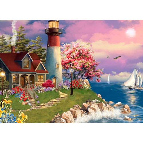 NAIMOER Diamond Painting Leuchtturm, Diamant Painting Erwachsene Diamond Painting Meer Erwachsene Bilder Landschaft Diamant Painting Kinder 5D Diamant Malerei Stickerei für Home Décor(30x40cm) von NAIMOER