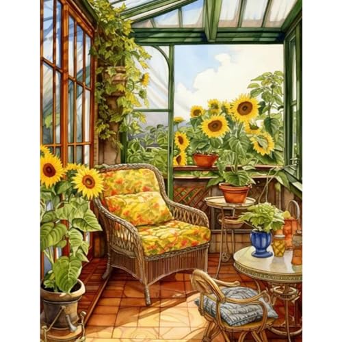 NAIMOER Diamond Painting Sonnenblumen, Diamant Painting Erwachsene Blumen Diamond Painting Erwachsene Bilder Haus Diamant Painting Kinder 5D Diamant Malerei Stickerei für Home Décor(30x40cm) von NAIMOER