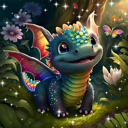 NAIMOER Drache Diamond Painting Tiere Diamant Painting Bilder, Diamond Painting Erwachsene Diamond Painting Bilder Diamant Bilder Kinder 5D Diamant Malerei für Home Wand Décor(30x30cm) von NAIMOER