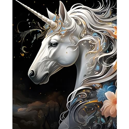 NAIMOER Einhorn Diamond Painting Erwachsene, Tiere Diamant Painting Bilder, Diamond Painting Set Erwachsene Blume Diamond Painting Kinder 5D Diamant Malerei für Home Wand Décor(30x40cm) von NAIMOER