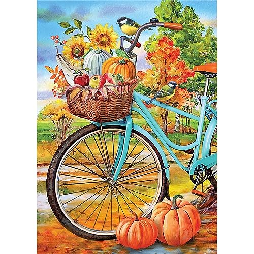 NAIMOER Fahrrad Diamond Painting Erwachsene, 5D Kürbis Diamant Painting Bilder Erwachsene, DIY Herbst Landschaft Diamond Painting Bilder Diamant Malerei Kinder Set für Home Dekor 30x40cm von NAIMOER