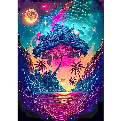 NAIMOER Fantasie Landschaft Diamond Painting Kits für Erwachsene Kinder, 5D Diamant Painting Bilder Mond Erwachsene, DIY 5D Diamond Painting Baum des Lebens Diamant Malerei Set für Home Dekor 30x40cm von NAIMOER