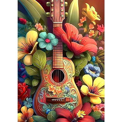 NAIMOER Gitarre Diamond Painting Erwachsene, 5D Gitarre Diamant Painting Bilder Erwachsene, DIY Blumen Diamond Painting Bilder Blumen Diamant Malerei Kinder Set für Home Dekor 30x40cm von NAIMOER